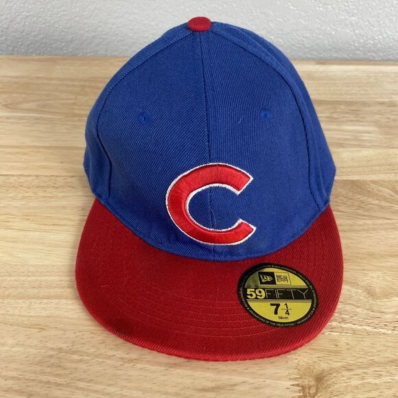 New Era Chicago Cubs 59FIFTY C Red Bill Blue Cap Fitted Men’s Size: 7 1/4 Hat - Picture 2 of 8